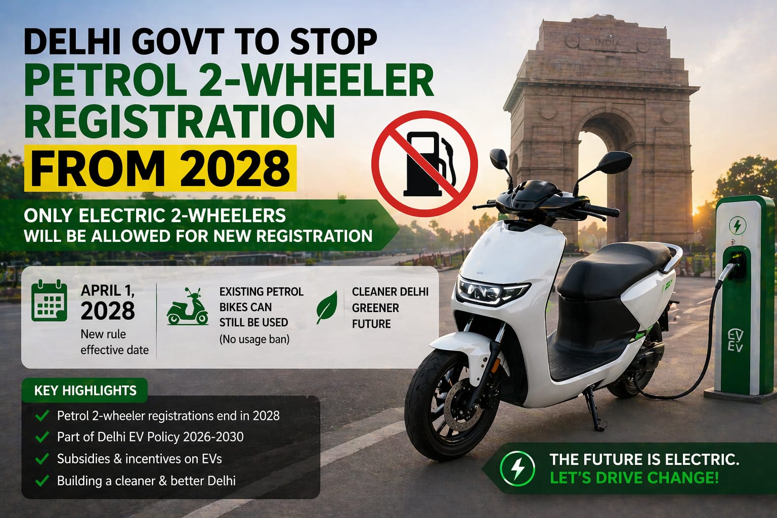 2028 EV Rule: Delhi Stops Petrol 2-Wheeler Registration