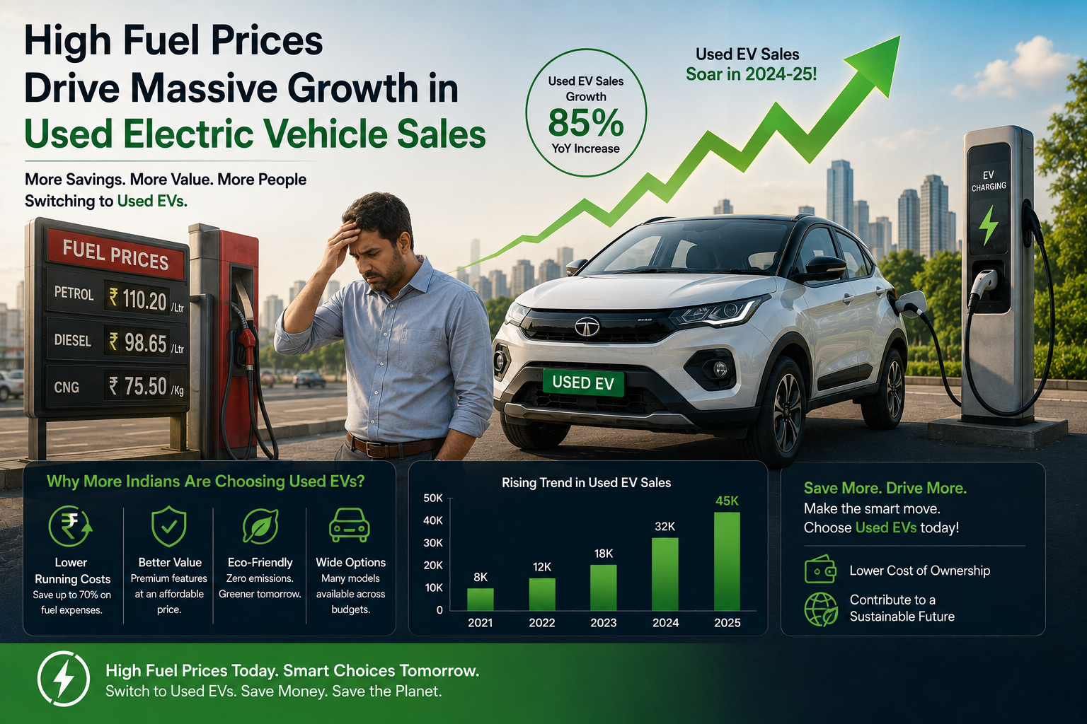 High Fuel Prices Drive Massive Growth in Used Electric Vehicle Sales
