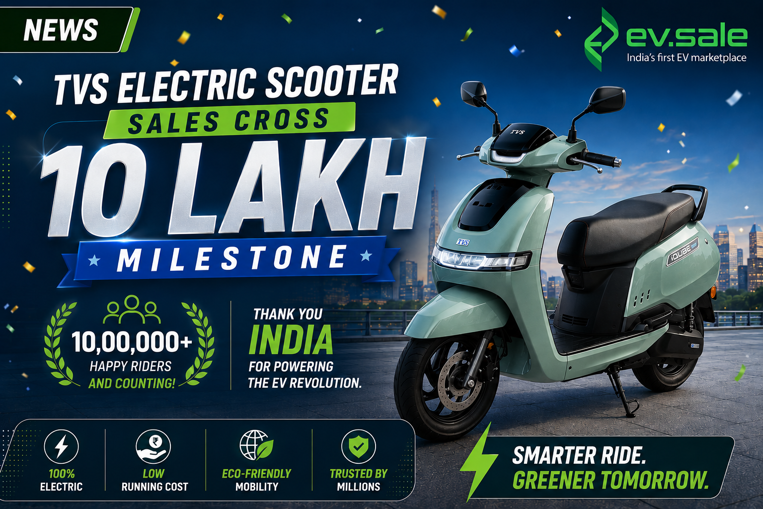 News – TVS Electric Scooter Sales Cross 10 Lakh Milestone