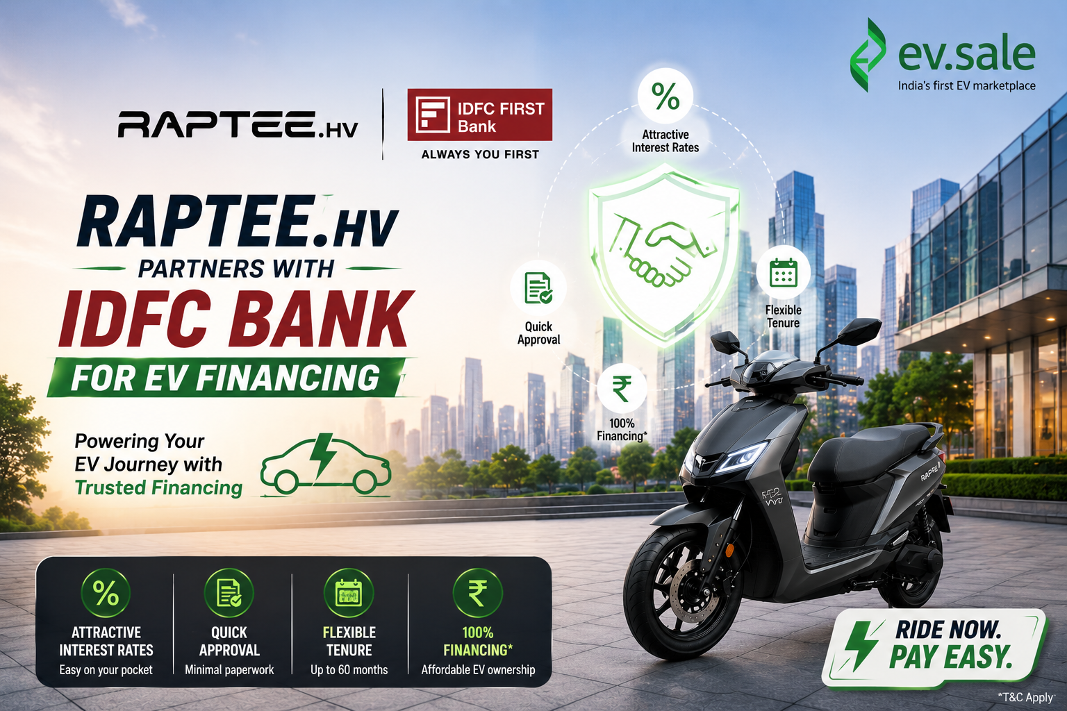 Raptee.HV Partners With IDFC Bank for EV Financing