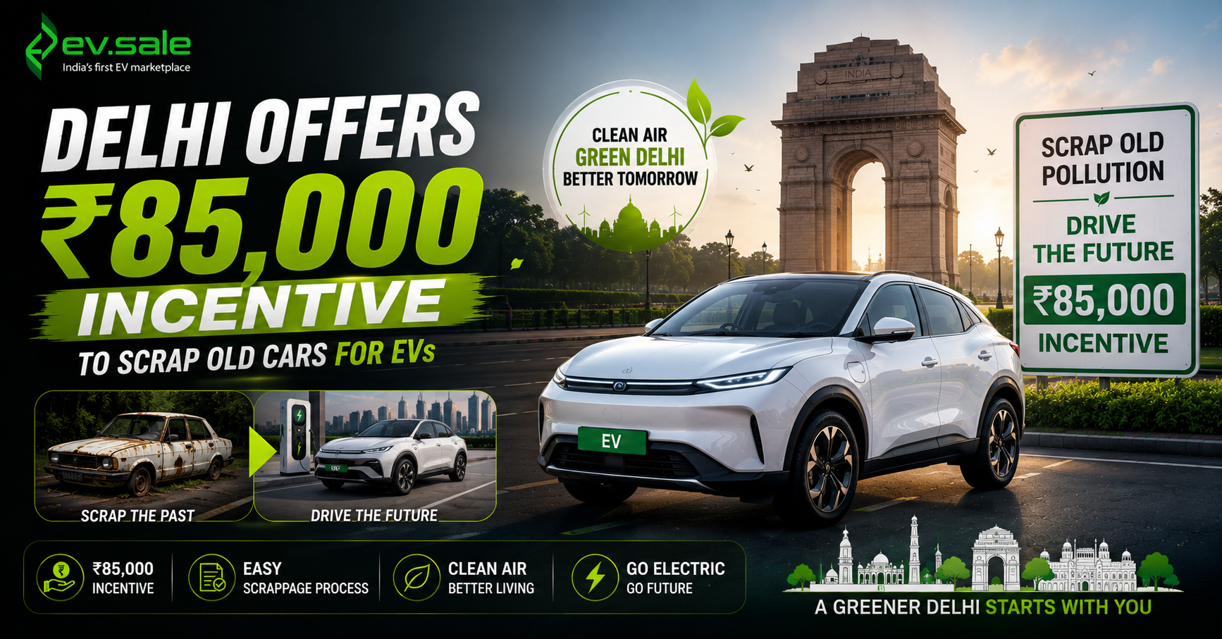 Delhi Offers ₹85,000 Incentive to Scrap Old Cars for EVs