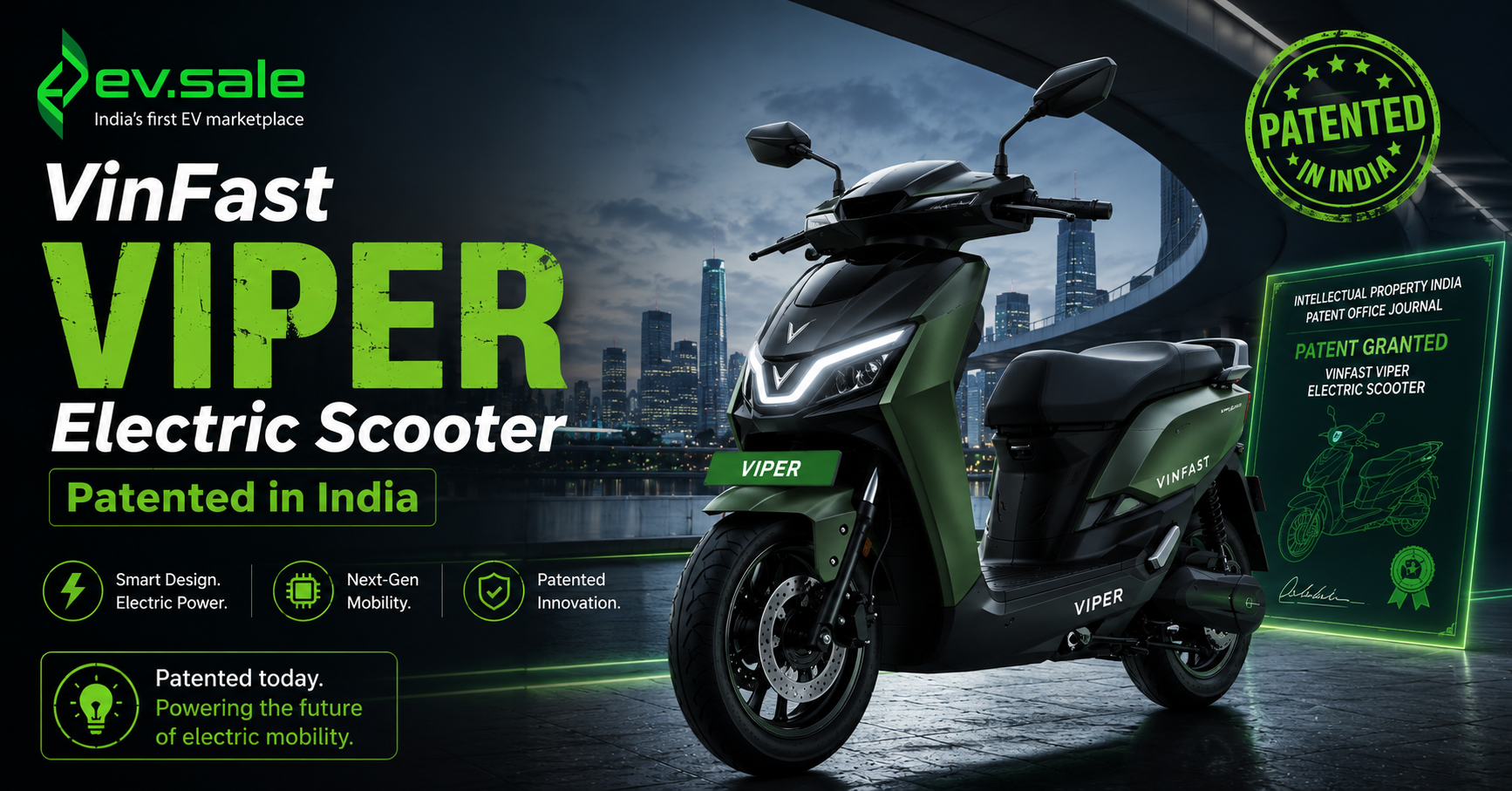 VinFast Viper Electric Scooter Patented in India
