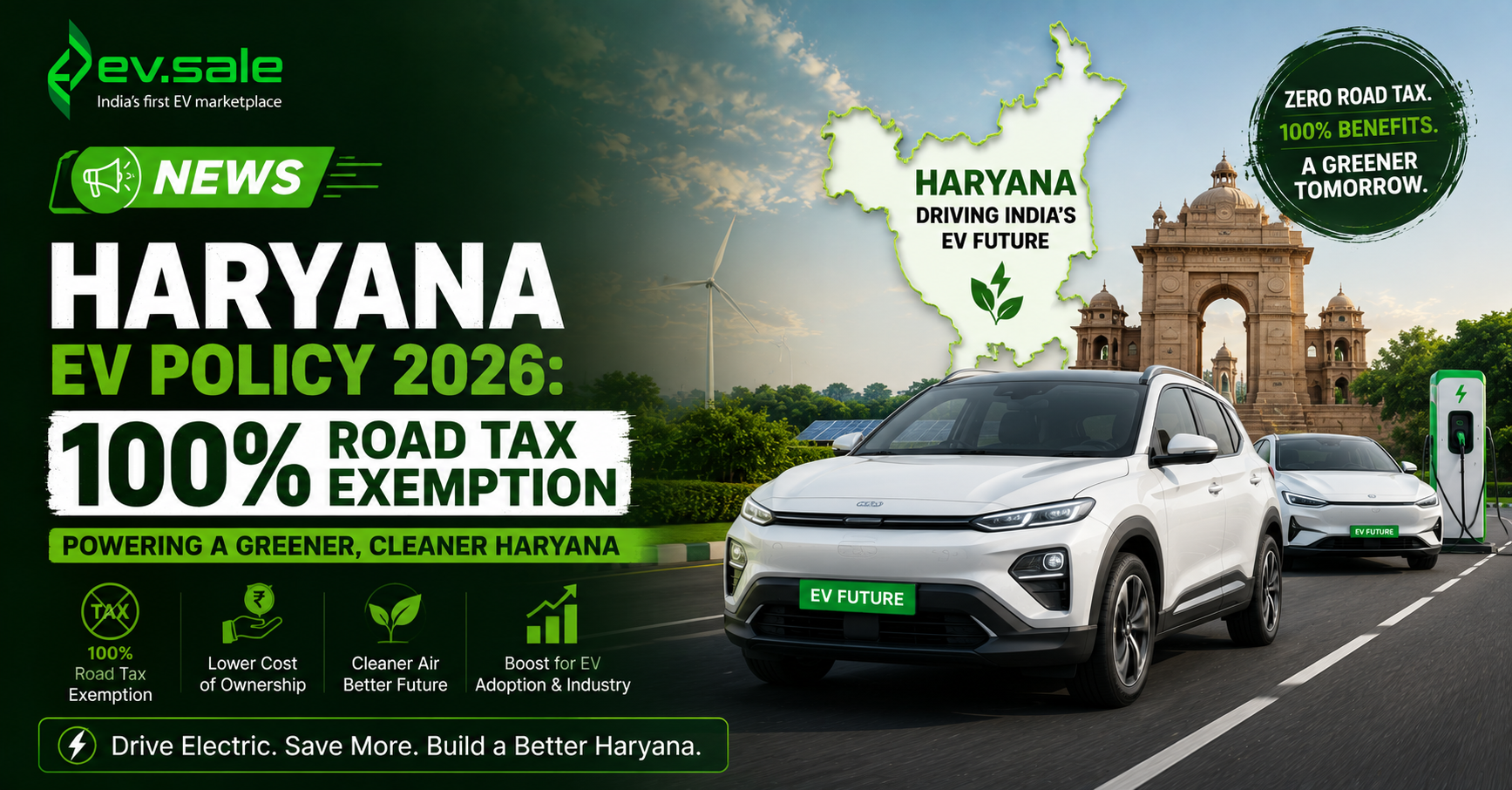 NEWS – Haryana EV Policy 2026: 100% Road Tax Exemption