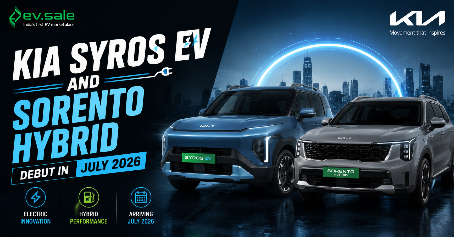 Kia Syros EV and Sorento Hybrid Debut in July 2026