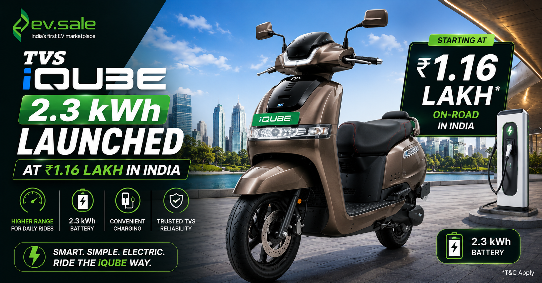 TVS iQube 2.3 kWh Launched at ₹1.16 Lakh in India